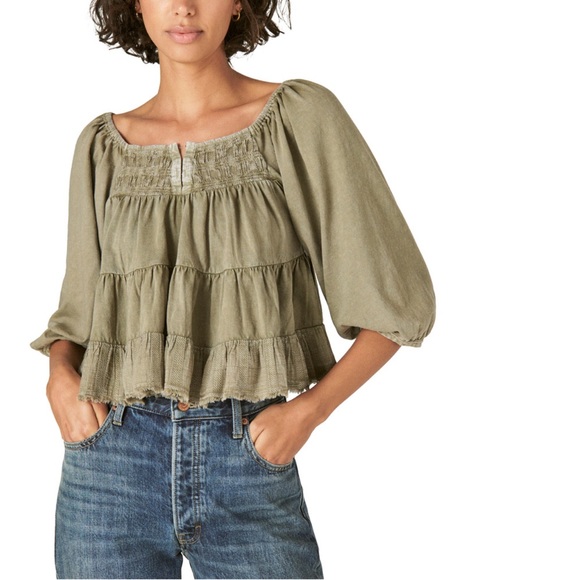 Lucky Brand Tops - Lucky Brand Textured Lichen Green Long Sleeve Top